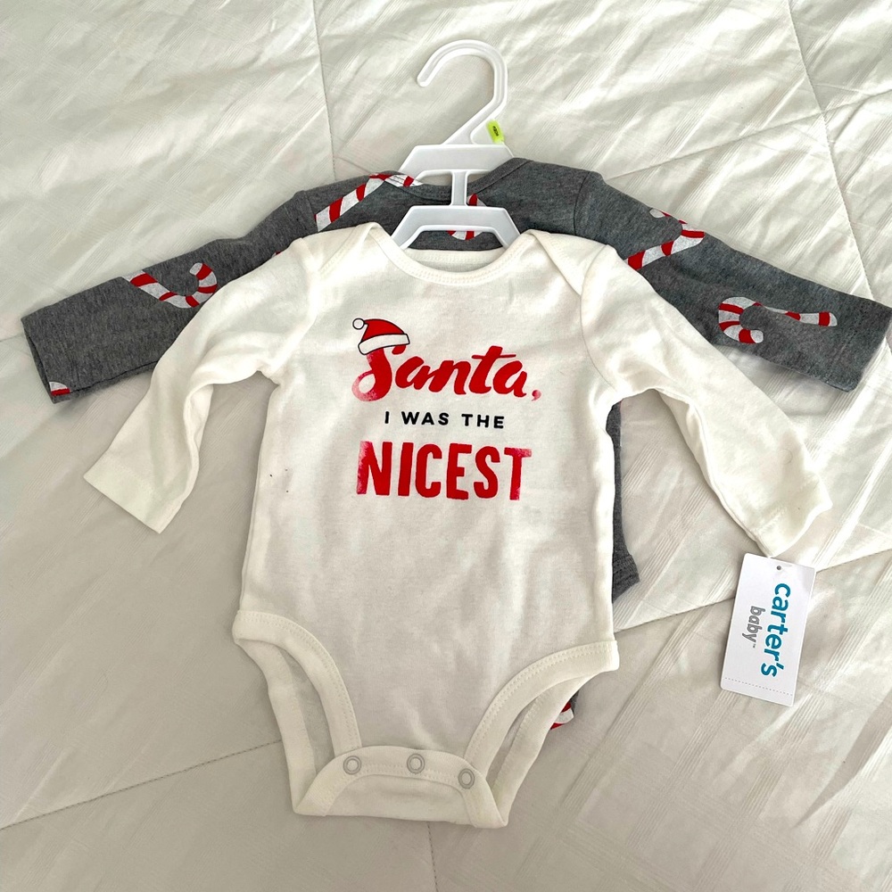 NEW Santa I was the Nicest and Candy Cane Carters Christmas Onesies Size 3 Mo